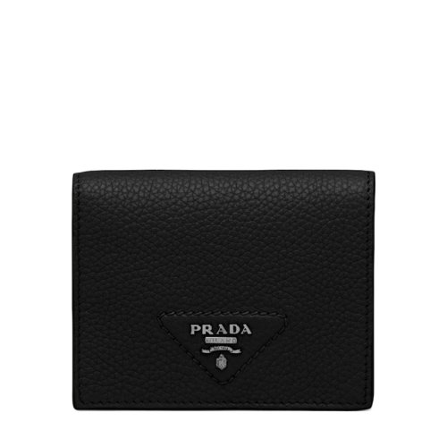 PRADA/普拉達(dá) 22春夏新款 女士小號黑色皮革三角標(biāo)按扣皮甲錢包1MV204_2BBE_F0002