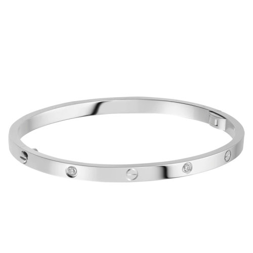 CARTIER/卡地亞 經(jīng)典LOVE系列 18K金白金鑲嵌6顆鉆石螺釘小號窄版PM手鐲B6047717