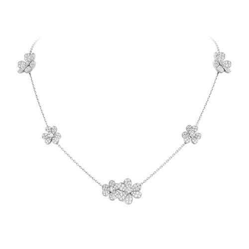 Van Cleef & Arpels/梵克雅寶 經(jīng)典Frivole系列 18k金白金鑲嵌鉆石滿鉆9朵三瓣花朵項(xiàng)鏈VCARN25400