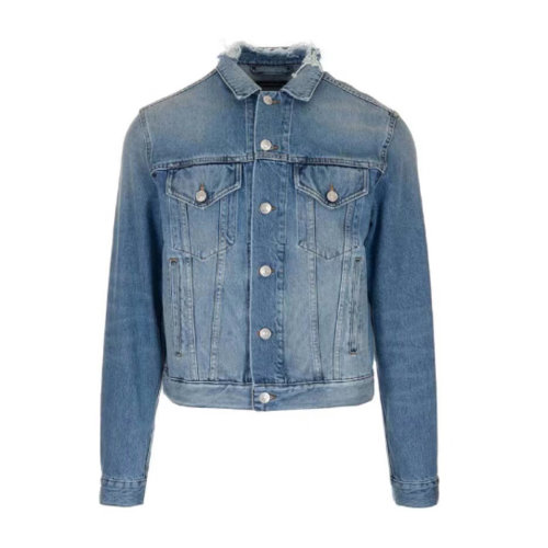 Balenciaga/巴黎世家 藍色翻領破洞款牛仔夾克男女同款