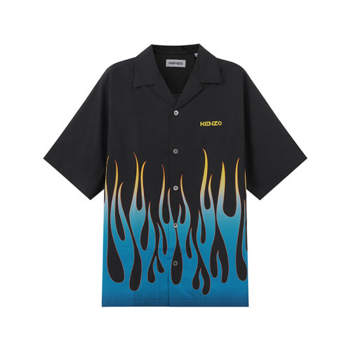 KENZO/高田賢三 【22春夏新款】 男士棉質寬松版休閑短袖襯衫外套火焰印花 FC5 5CH140 9S6