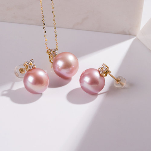 GeleiStory/GeleiStory自由系列14K金紫色淡水珍珠項鏈耳釘套裝