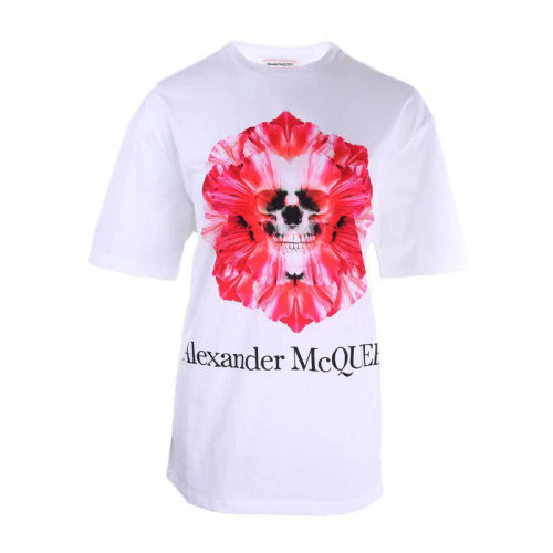 Alexander McQueen/亞歷山大麥昆 女士白色短袖T恤 611029QZAA8-0900
