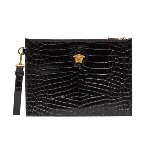 VERSACE/范思哲 男士 黑色 皮質(zhì)美杜莎金色微標手拿包 DP85102 DCOV4 D41OH HJH0015X