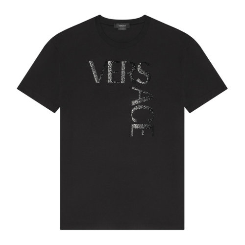 VERSACE/范思哲 男士黑色棉質(zhì)經(jīng)典字母徽標(biāo)印花裝飾圓領(lǐng)上衣短袖T恤 1001293-1A00928-1B000
