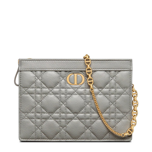 DIOR/迪奧 22春夏新款DIOR CARO系列 女士灰色藤格紋小牛皮金扣配可拆卸金鏈拉鏈開合單肩斜挎手拿鏈條包S5106UWHC_M41G