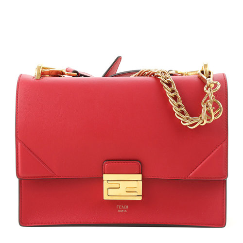 FENDI/芬迪 女士羊皮革logo圖案金屬扣時(shí)尚鏈條包單肩斜挎包