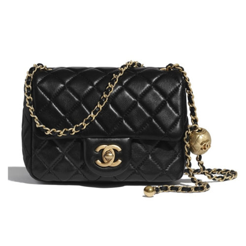 CHANEL/香奈兒 女包 經(jīng)典雙C細節(jié)大金珠圓球吊墜裝飾羊皮口蓋包單肩包斜挎包