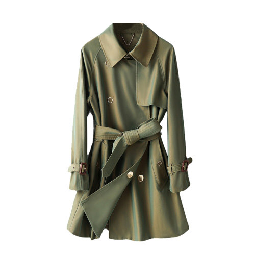 GeleiStory/GeleiStory  變色龍風(fēng)衣女2021春秋新款金屬扣寬松中長款女裝外套 女士風(fēng)衣