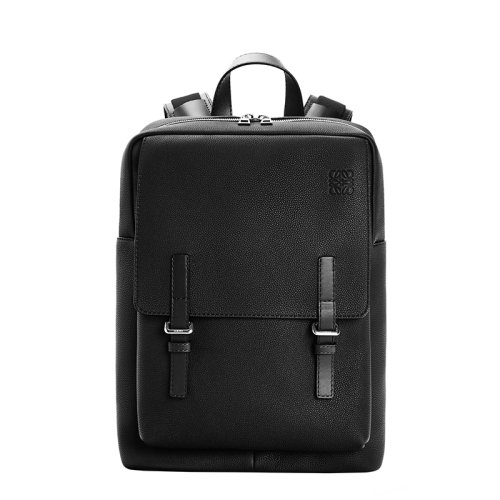 LOEWE/羅意威 22春夏新款 男士黑色柔軟粒面牛皮革Anagram壓紋軍用雙肩背包 0010640936