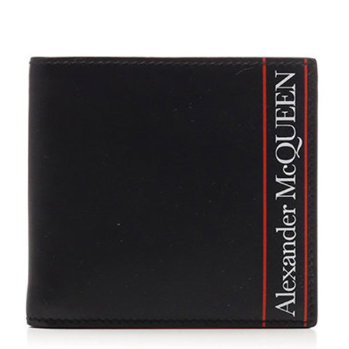 Alexander McQueen/亞歷山大麥昆 男士黑色皮革字母徽標(biāo)印花短款錢夾錢包卡包卡夾男包 602137-1SJ7B-1092
