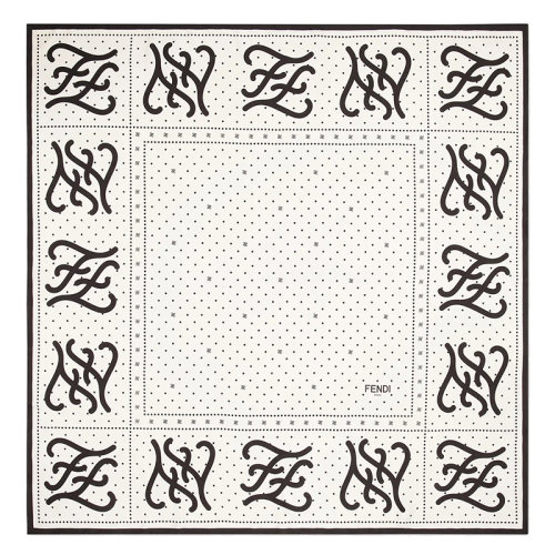 FENDI/芬迪 女士白色圓點(diǎn)花紋和FF Karligraphy圖案真絲方形圍巾FXT091AHRVF1ENO