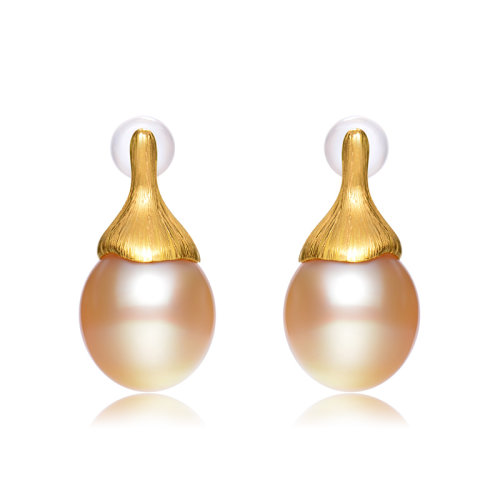 zhuella/珠艾樂 10-11mm水滴南洋金珠銀杏葉耳環(huán)