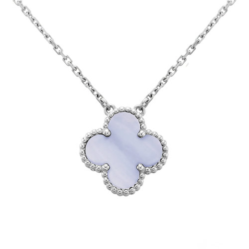 Van Cleef & Arpels/梵克雅寶 經(jīng)典Vintage Alhambra系列 18K金白金鑲嵌紫玉髓四葉草幸運(yùn)項(xiàng)鏈