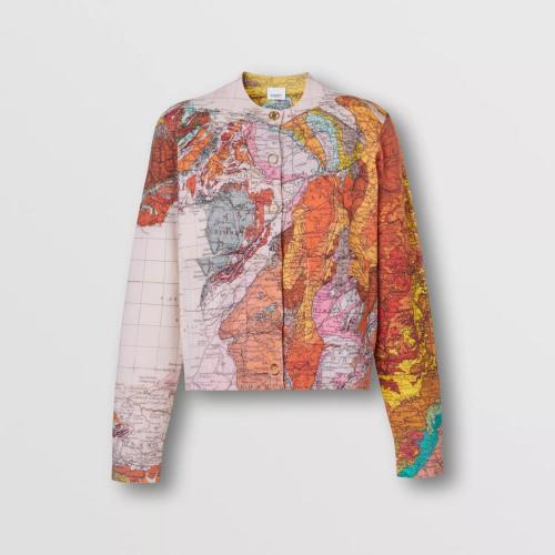  BURBERRY 22年秋冬 女士 地圖印花棉質(zhì)混紡開衫 80556301