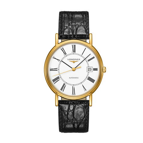 LONGINES/浪琴 時(shí)尚系列 自動(dòng)機(jī)械鋼和黃色PVD表殼鱷魚皮表帶男表38.5毫米L4.921.2.11.2