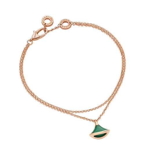 BVLGARI/寶格麗 DIVAS’ DREAM系列 18K金玫瑰金鑲嵌孔雀石扇形手鏈358354