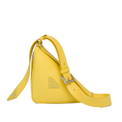 PRADA/普拉達 經典款 男士黃色Saffiano皮革三角形拉鏈開合手提單肩香蕉包2VL039_2FAD_F0377_V_OOO