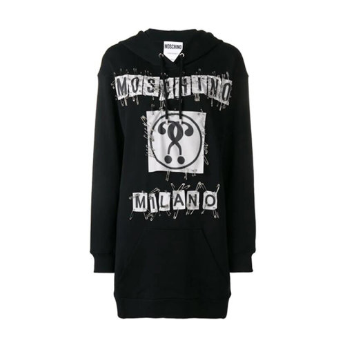MOSCHINO/莫斯奇諾 女士黑色棉質(zhì)別針裝飾LOGO連帽秋冬衛(wèi)衣 A043955271555