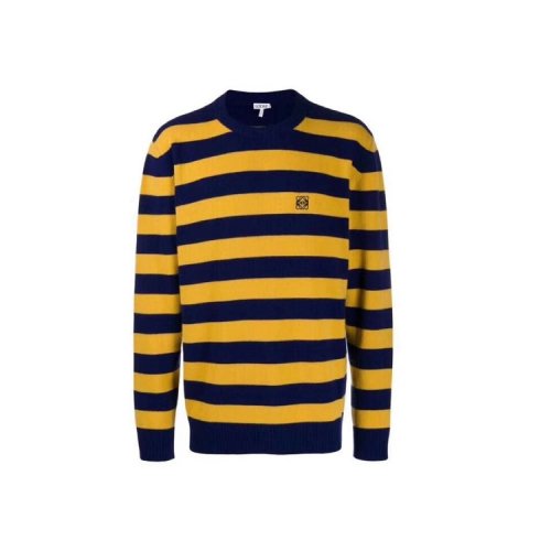 LOEWE/羅意威 黃色海軍藍(lán)條紋 針織衫/毛衣 男女同款 H3299370SM 5094
