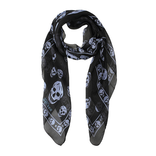 Alexander McQueen/亞歷山大麥昆 男女同款中性拼色桑蠶絲經(jīng)典骷髏頭圖案印花桑蠶絲圍脖圍巾絲巾 110640-4Q010 多色可選