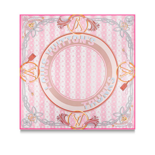 Louis Vuitton/路易威登 22年春夏新款 LV MONOGRAM RAYURES 90系列 女士亮粉色桑蠶絲老花圖案方巾絲巾M77551