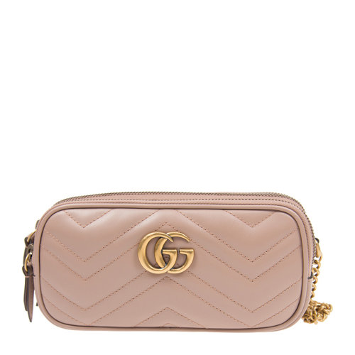 GUCCI/古馳 GG Marmont系列女士純色波浪紋絎縫牛皮經(jīng)典金屬雙G字母徽標裝飾雙拉鏈開合迷你單肩包斜挎包鏈條包女包 546581-DTDCT 多色可選