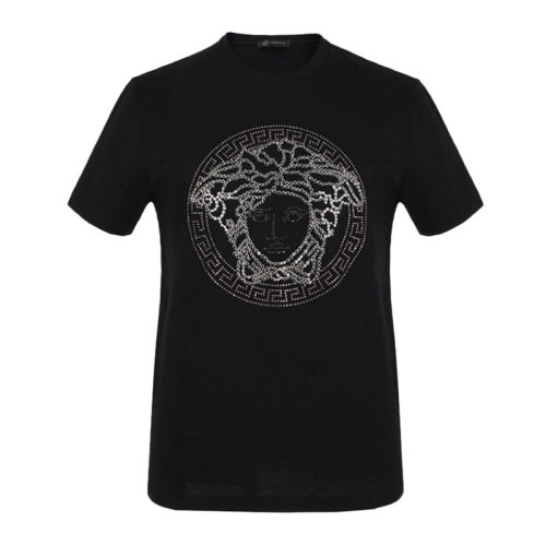 VERSACE/范思哲 男士黑色棉質(zhì)經(jīng)典美杜莎頭像印花裝飾圓領(lǐng)短袖上衣T恤 A78902-A224620-A946