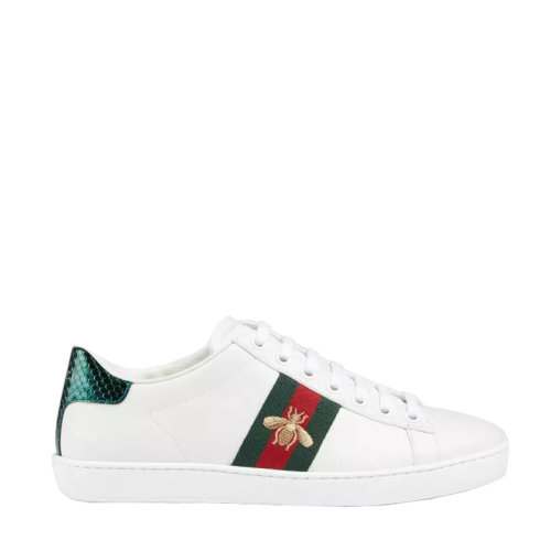 GUCCI/古馳  古琦女鞋    小蜜蜂標(biāo)志 紅綠條紋 女士白色皮革休閑運(yùn)動(dòng)鞋  431942 02JP0 9064