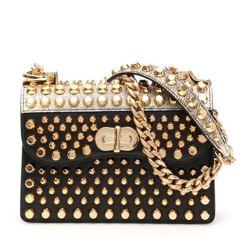 PRADA/普拉達(dá)  風(fēng)琴包 鉚釘 女包  女性 拼色 斜挎包 1BD181VCBO