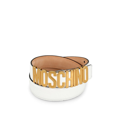 MOSCHINO/莫斯奇諾  女士白色皮革時(shí)尚百搭金屬標(biāo)志皮帶腰帶  A800980030001