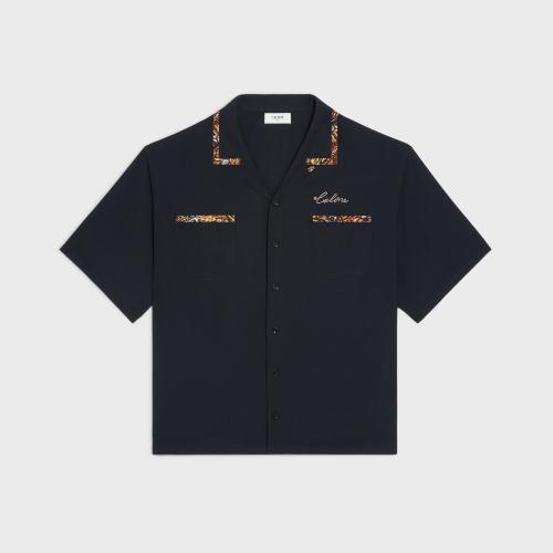  CELINE賽琳思琳 22年秋冬 男士 短袖襯衫 斜紋人造絲寬松保齡球衫 2C831171S.38NO