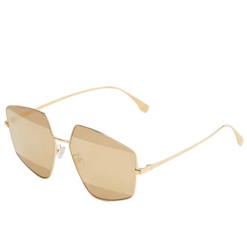 FENDI/芬迪 女士棕色鏡片和金色金屬鏡架條紋五邊形太陽鏡FOL009V1TF1FVA