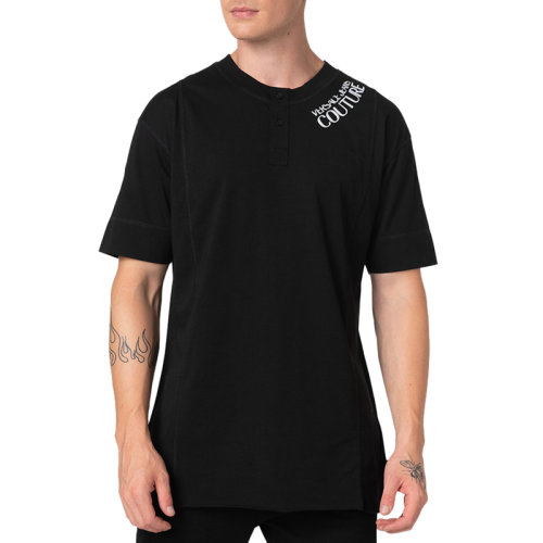 VERSACE JEANS/范思哲牛仔 男士黑色棉質(zhì)經(jīng)典字母徽標印花裝飾圓領(lǐng)短袖上衣T恤 B3GVB7DE-30377-899