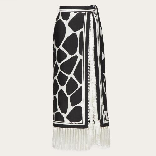 VALENTINO華倫天奴 22年秋冬 女士 半身裙 JUPE EN LIN a IMPRIMé GIRAFFA RééDITION 1B3RA