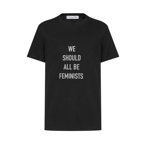 DIOR/迪奧 22年早春新款 女士黑色棉麻針織面料女權(quán)主義印花短袖T恤213T03TA001_X9000