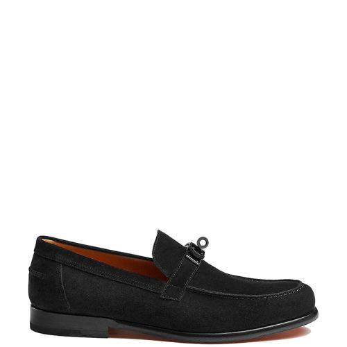 HERMES/愛馬仕 22年秋冬新款 Destin系列 男士黑色麂皮山羊皮Kelly搭扣樂福鞋H222996ZA01400