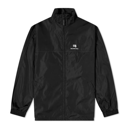 Balenciaga/巴黎世家 男士黑色聚酰胺經(jīng)典字母徽標(biāo)裝飾拉鏈開合上衣外套夾克 663081-TJOB9-1000