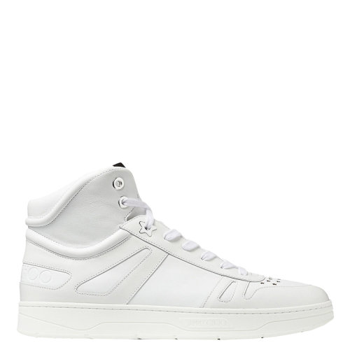 Jimmy Choo/周仰杰 HAWAII系列 男士白色小牛皮高幫運(yùn)動(dòng)鞋HAWAIIHITOPMCLF081101-WHITE