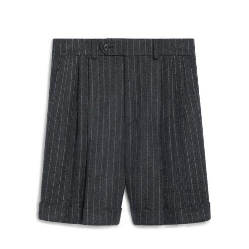 CELINE/賽琳 22年早春新款 女士煙黑色純羊毛條紋法蘭絨滑板短褲2P593971C.10AN