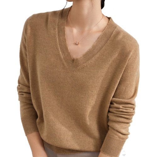 GeleiStory/GeleiStory 2022年秋冬羊絨針織衫長袖v領羊毛打底衫純色百搭套頭上衣女士針織衫/毛衣