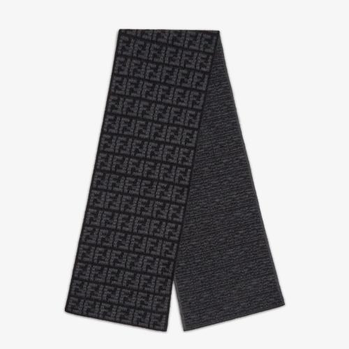  FENDI芬迪 22年秋冬 男士 圍巾 黑色羊絨圍巾 FXS124AMR2F0VZ3