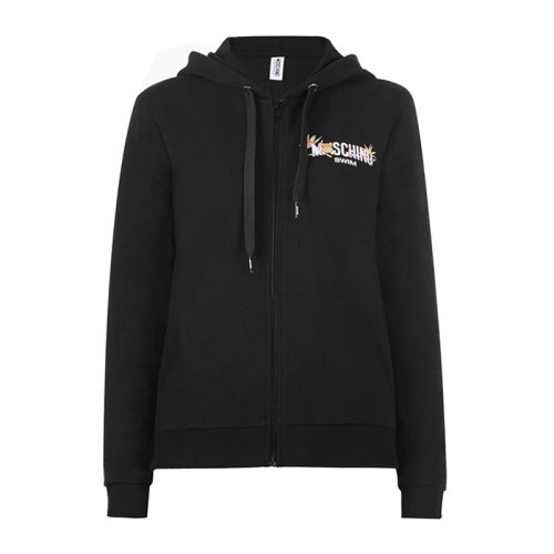 MOSCHINO 莫斯奇諾 女士 服裝 21春夏 黑色棕櫚小熊字母印花棉質(zhì)連帽開(kāi)衫衛(wèi)衣 女衛(wèi)衣