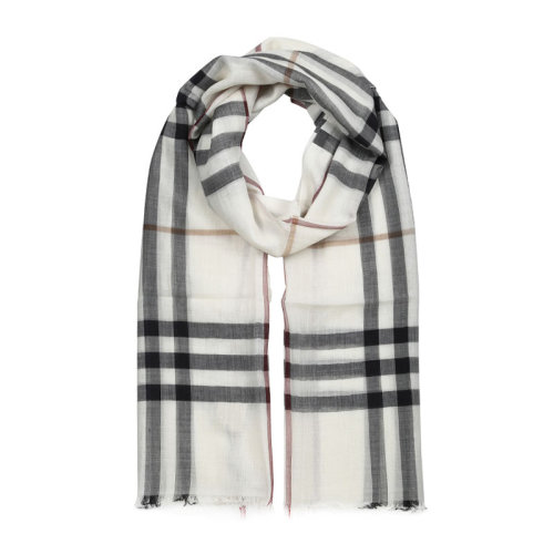 BURBERRY/博柏利 女士象牙色格子羊毛絲質(zhì)混紡圍巾圍脖絲巾 3743233