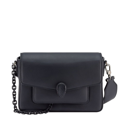 BVLGARI/寶格麗22春夏新款SERPENTI FOREVER系列 男女同款黑色啞光小牛皮蛇頭扣配可拆卸肩帶斜跨單肩包291851