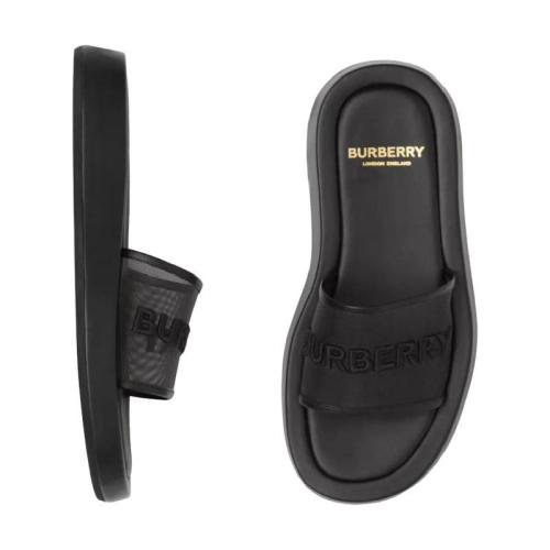  BURBERRY 22年秋冬 女士 徽標(biāo)刺繡皮革網(wǎng)布拖鞋 80392501 預(yù)定商品1-3周發(fā)貨