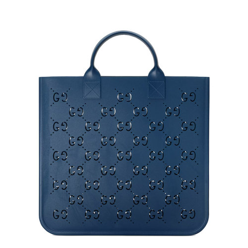 GUCCI/古馳 22新款 兒童藍(lán)色橡膠GG鏤空老花單肩手提托特購物包679365JFO004236