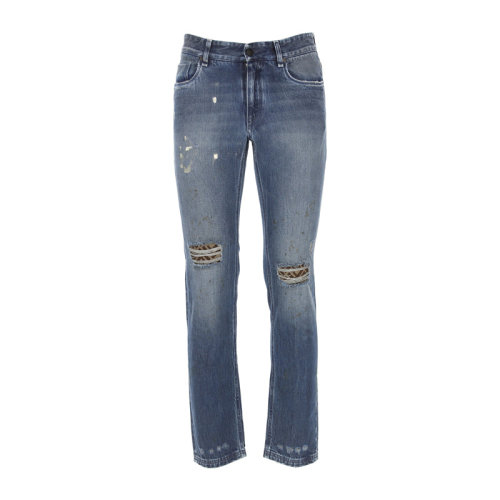 Fendi/芬迪男裝 服飾 靛藍棉質(zhì)破洞休閑褲 男士牛仔褲褲裝 FLP201