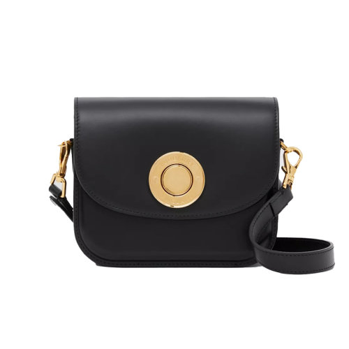 BURBERRY/博柏利 22新款 Elizabeth系列 女士小號黑色鞣制皮革頂部翻蓋按鈕閉合字母拋光金屬配件拆卸調(diào)節(jié)肩帶斜挎單肩包80557741