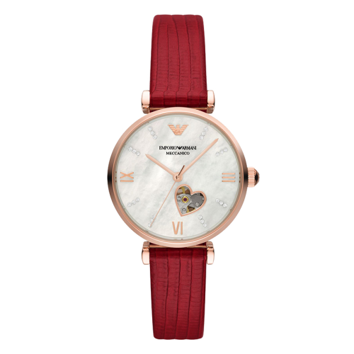 Emporio Armani/安普里奧阿瑪尼 皮革表帶歐美表 心形機(jī)械腕表 輕奢貝母女士腕表 生日禮物送女友 AR60048